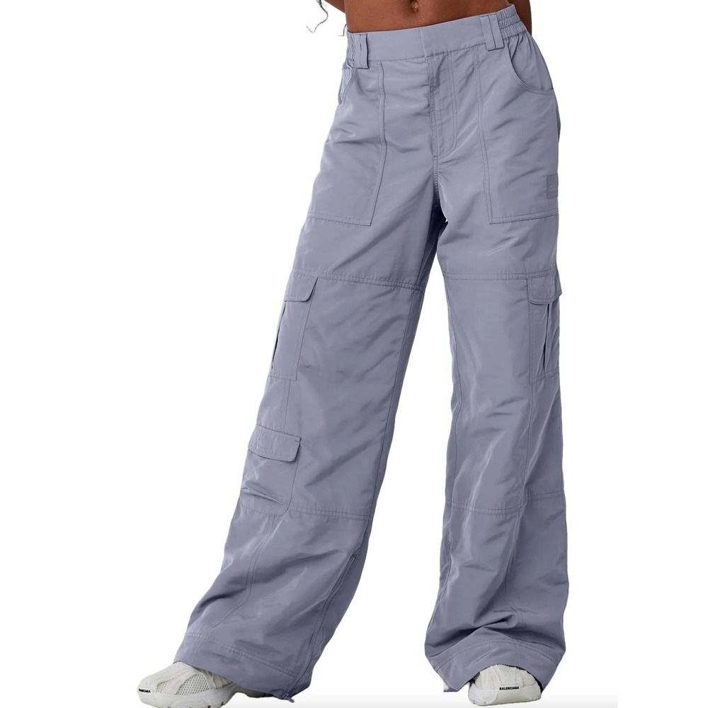 Alo Yoga‎ High Waist Ski Moto Puffer Pants Fog Purple Wide Leg Pockets Size S